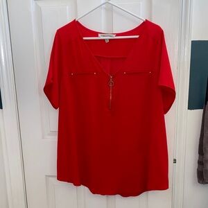 Tempted Hearts Vibrant Red Blouse with Zipper Detail